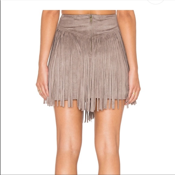 Show Me Your Mumu Gray Faux Suede Rancho Fringe Skirt XS - Picture 2 of 8